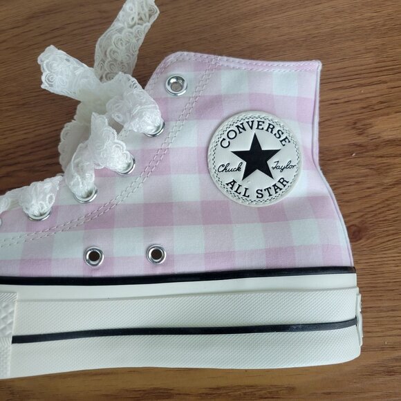 ⭐Converse Chuck Taylor Lift Platform Gingham 8 Women Shoes Sneaker Pink A13663C⭐ - Picture 10 of 13